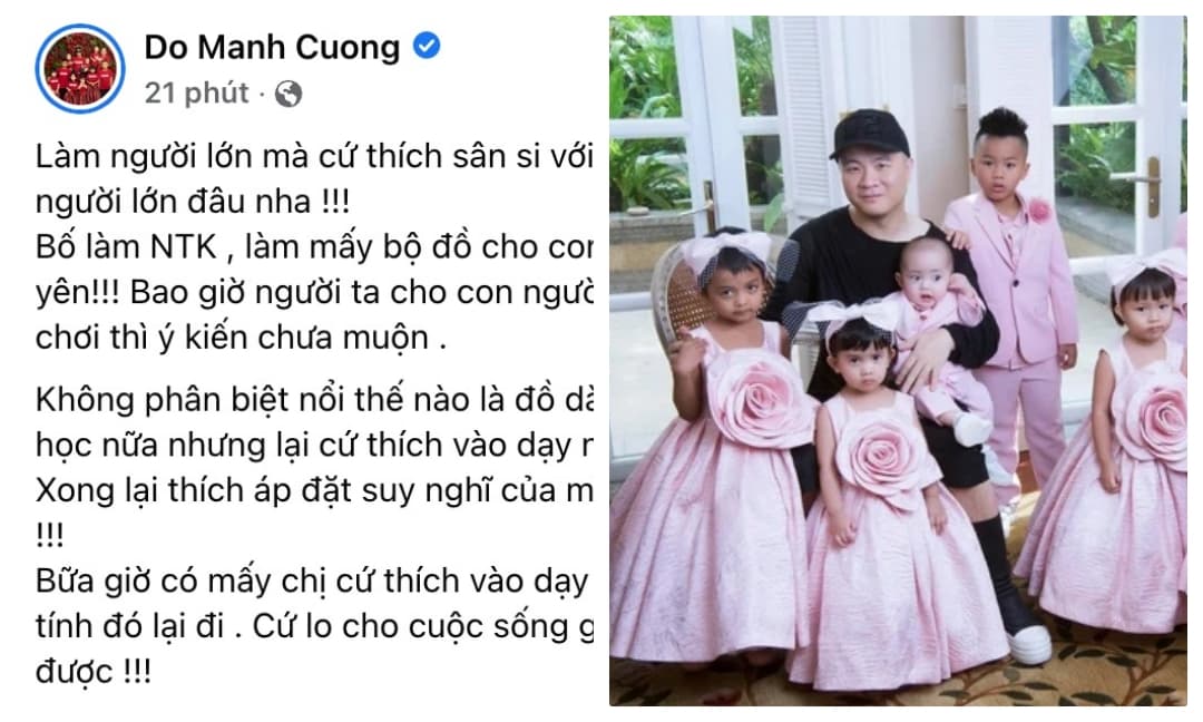 Đỗ Mạnh Cường đáp trả cực gắt khi con gái nuôi bị mỉa mai cách ăn mặc: 'Thích sân si với trẻ con thì không xứng làm người lớn'